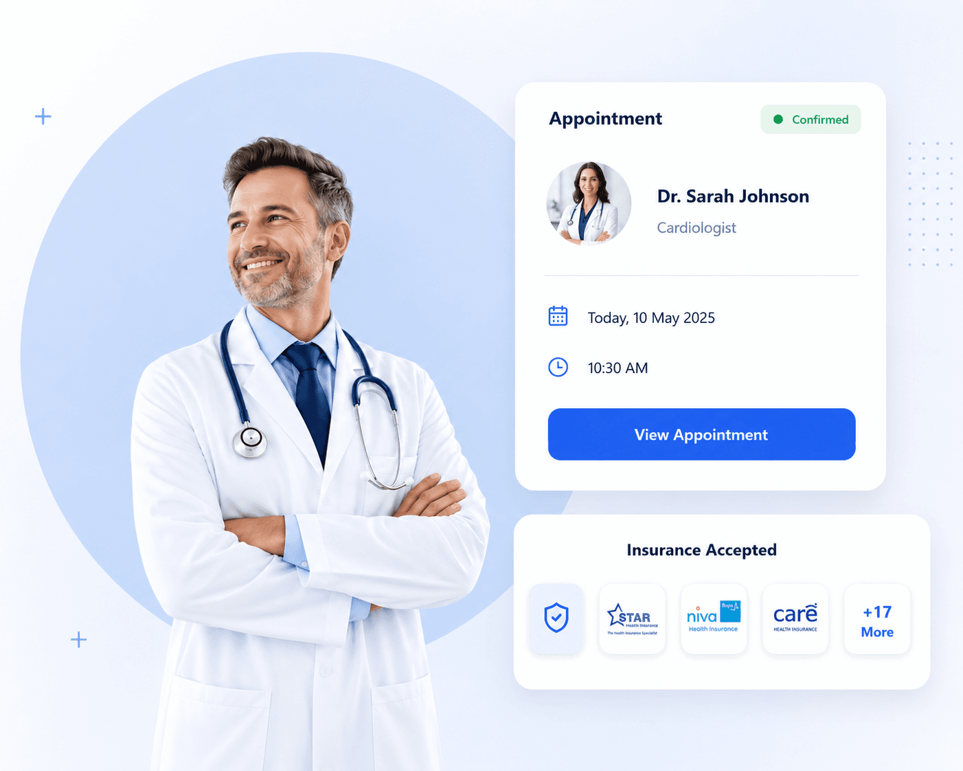 Doctor with appointment and insurance interface
